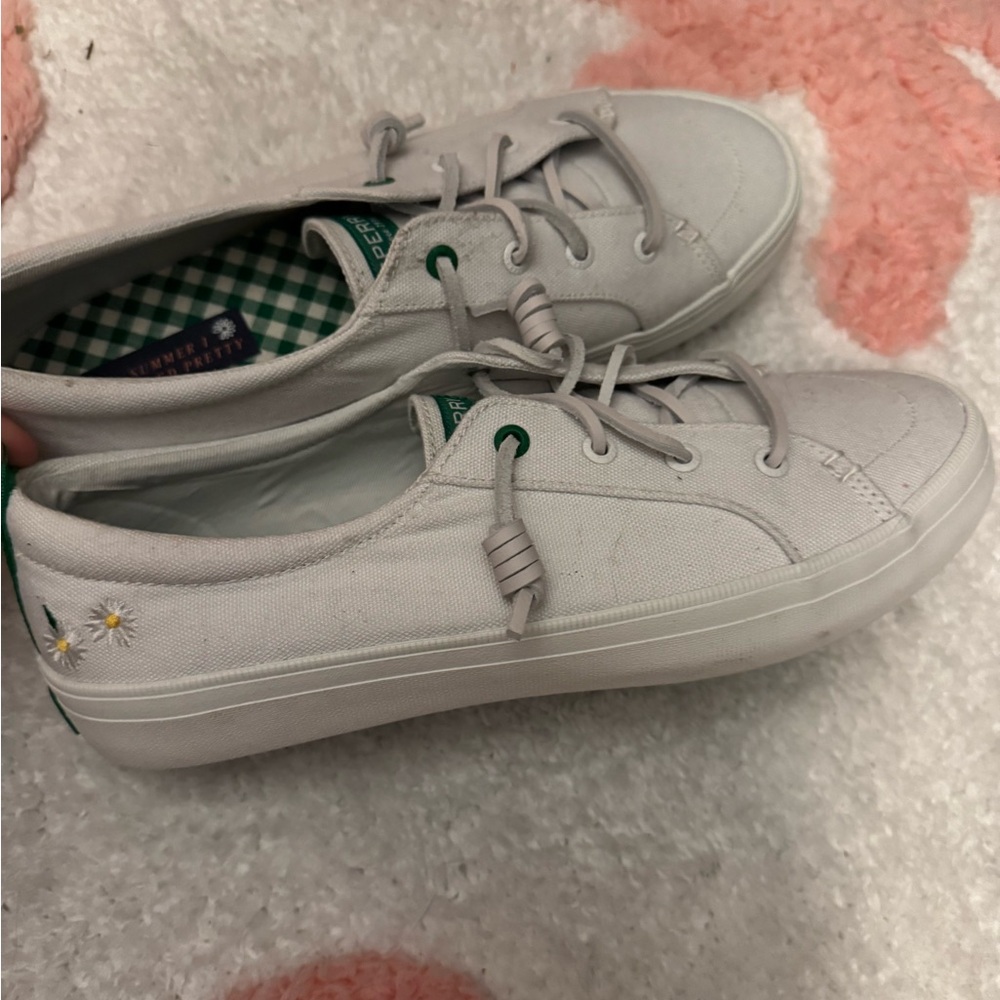 Sperry White Sneakers with Green Accents
